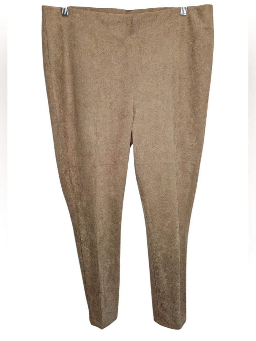 Chico's Size 3 Regular Women’s Tan "Suede" Ponte Pants Elastic Waistband Pull On